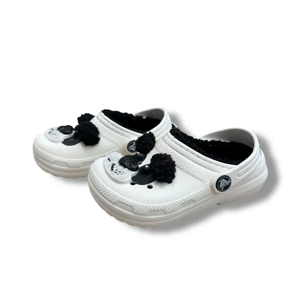 Crocs Kids Panda Fuzzy Lined Clogs 10C Cozy Core Cute Slip On Unisex